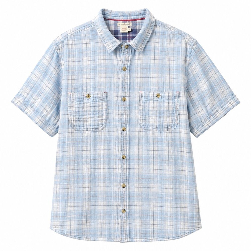 CARBON 2 COBALT 100% Cotton Crinkle Gauze Short Sleeve Button Shirt Sz XL Beachy
